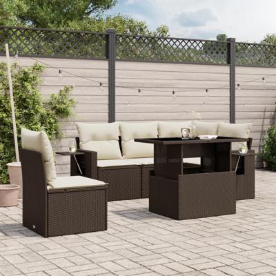6-delige Loungeset met kussens poly rattan bruin - thumbnail