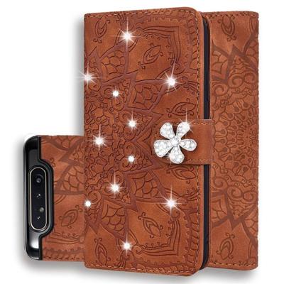 Voor Galaxy A80/A90 kalf patroon Diamond Mandala dubbele vouwen ontwerp reliëf lederen draagtas met portemonnee & houder & kaartsleuven (bruin) Voor Galaxy A80/A90 kalf patroon Diamond Mandala dubbele vouwen ontwerp reliëf lederen draagtas met portemonnee & houder & kaartsleuven (bruin)