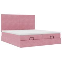 Ottoman bed met matrassen 160x200cm fluweel roze - thumbnail