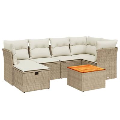 7-delige Loungeset met kussens poly rattan beige - thumbnail