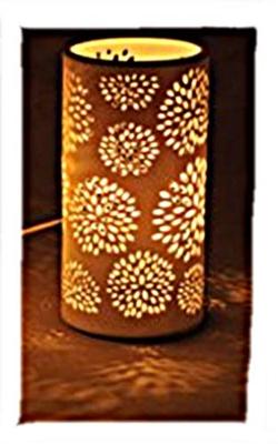 Cilindervormige tafellamp, wit, van porselein, bloemendecor, 10x20x10 cm, zonder lichtbron