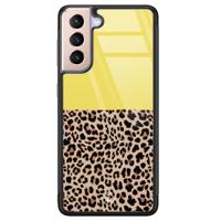 Samsung Galaxy S21 Plus glazen hardcase - Luipaard geel - thumbnail
