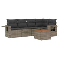 6-delige Loungeset met kussens poly rattan grijs - thumbnail