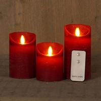 3St Kaars Bordeaux Wax Rustiek Bewegende Vlam 7,5X10/12,5/15Cm Afstandsbediening 3X3Aaa Anna's Collection - Annas collection - thumbnail