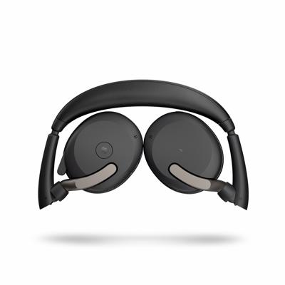 Jabra Evolve2 65 Flex Link380a MS + Ladepad On Ear headset Bluetooth Stereo Zwart Noise Cancelling Headset, Microfoon uitschakelbaar (mute), Volumeregeling,