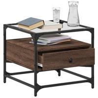 Salontafel met glazen blad 50x50x45 cm bruineiken staal - thumbnail