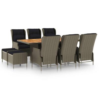 9-delige Tuinset met kussens poly rattan bruin