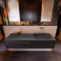 Badkamermeubelset Mondiaz Erin 150 cm met 2 Lades met RIDGE Wastafel Rechts Dark grey Zonder Kraangaten Greeploos Mat Antracite - thumbnail
