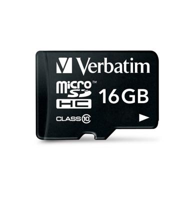Verbatim MICRO SDHC 16GB CL 10 ADAP microSDHC-kaart 16 GB Class 10 Incl. SD-adapter Verbatim MICRO SDHC 16GB CL 10 ADAP microSDHC-kaart 16 GB Class 10 Incl. SD-adapter