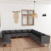 12-delige Loungeset met kussens poly rattan grijs - thumbnail