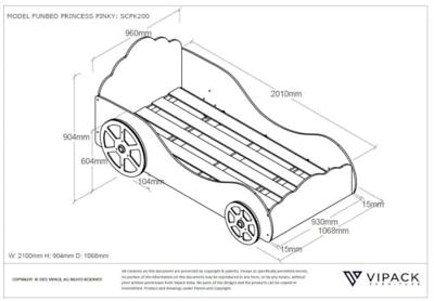 Vipack autobed Princess Pinky - roze - 90,4x106,8x210 cm