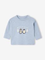 T-shirt baby met lange mouwen en pinguïnprint ijsblauw - thumbnail