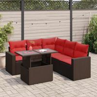 6-delige Loungeset met kussens poly rattan acacia bruin - thumbnail