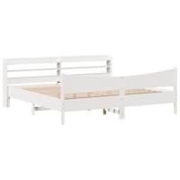 Bedframe met hoofdbord massief grenenhout wit 200x200 cm - thumbnail