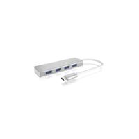 ICY BOX 4-voudige USB-C-hub met 4 x USB 3.0, USB 3.0-aansluiting, aluminium, geïntegreerde kabel, zilver/wit. - thumbnail