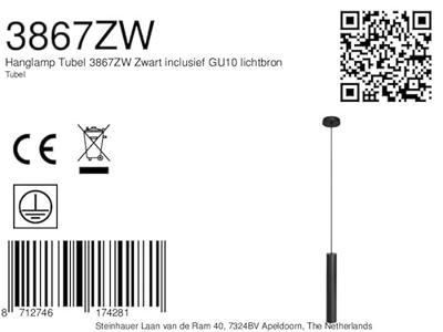 Steinhauer Design hanglampTubel zwart - 3867ZW
