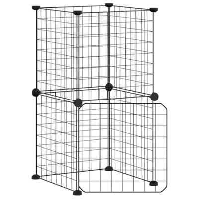 VidaXL Huisdierenkooi met deur 8 panelen 35x35 cm staal zwart VidaXL Huisdierenkooi met deur 8 panelen 35x35 cm staal zwart