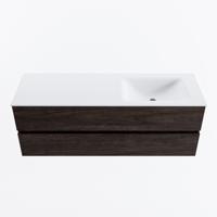 MONDIAZ VICA 140cm badmeubel onderkast Dark Brown 2 lades. Wastafel CLOUD rechts 1 kraangat, kleur Talc. - thumbnail