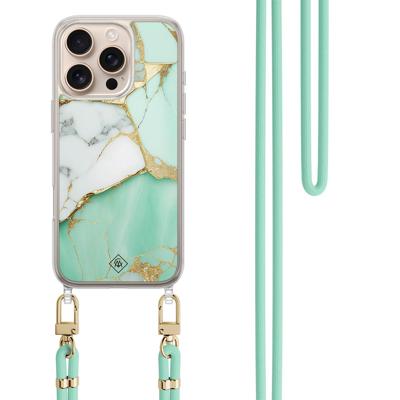 iPhone 16 Pro hoesje met mint koord - Marmer mintgroen iPhone 16 Pro hoesje met mint koord - Marmer mintgroen