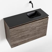 MONDIAZ OLAN 80cm toiletmeubel dark brown. LEX wastafel urban rechts geen kraangat - thumbnail