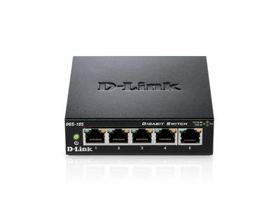D-Link DGS-105 5-Port Layer2 Gigabit Switch (Tot 2000 Mbit/S Gegevensoverdracht Per Poort, Zonder Ventilator, Metalen Behuizing) Zwart, 5 Ports
