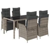 5-delige Tuinset met kussens poly rattan grijs - thumbnail