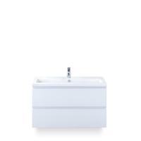Vogue Badmeubelset 100 cm - Greeplijst in kleur - Wit Hoogglans - Keramische Wastafel Wit 1 kraangat - thumbnail