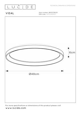 Lucide VIDAL - Plafonnière - Ø 48 cm - LED Dimb. - 1x38W 2700K - Mat Goud / Messing