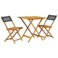 3-delige Bistroset poly rattan en massief hout zwart - thumbnail
