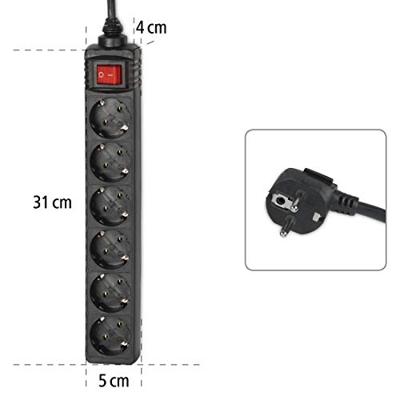 Hama Stekkerdoos 6-voudig met schakelaar, 1.4m Kabel Zwart - thumbnail