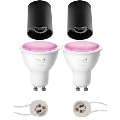 Pragmi Luxina Pro - Opbouw Rond - Mat Zwart - Verdiept - Kantelbaar - Ø90mm - Philips Hue - Opbouwspot Set GU10 - White and Color Ambiance - Bluetooth
