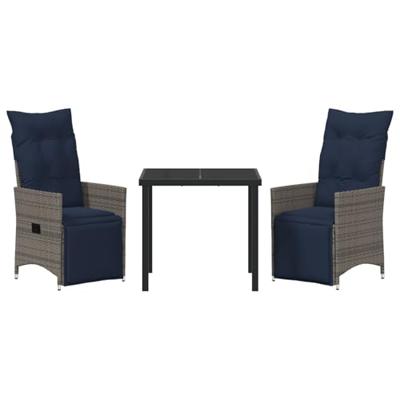 3-delige tuinset met kussens - grijs poly rattan