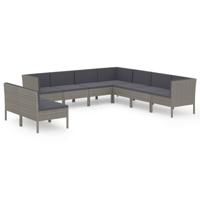 9-delige Loungeset met kussens poly rattan grijs - thumbnail