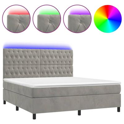 Boxspring met matras en LED fluweel lichtgrijs 160x200 cm