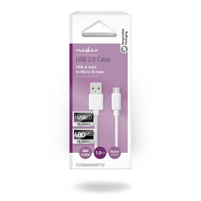 USB-Kabel | USB 2.0 | USB-A Male | USB Micro-B Male | 480 Mbps | Vernikkeld | 1.00 m | Rond | PVC | Wit