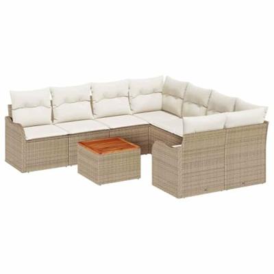 Tuinbankenset met opslag 9 pcs Beige en Crème poly rattan