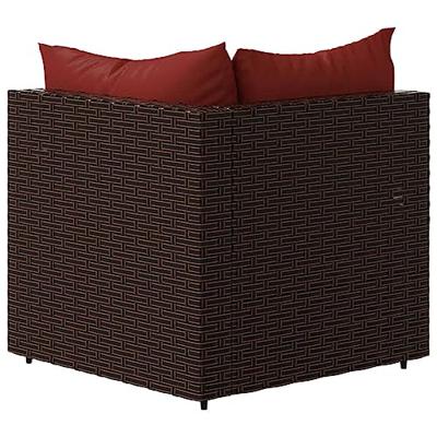 Tuinhoekbank met kussens poly rattan bruin - thumbnail