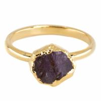 Geboortesteen Ring Ruwe Robijn Juli - 925 Zilver Verguld - thumbnail