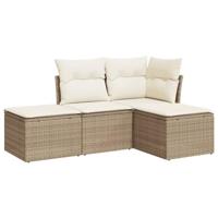 4-delige Loungeset met kussens poly rattan beige - thumbnail