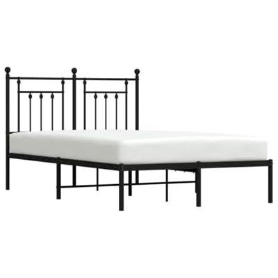 Bedframe met hoofdbord metaal zwart 135x190 cm