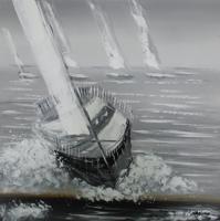 Schilderij - Handgeschilderd - Zeilboten race 2 100x100cm - thumbnail