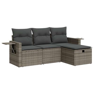 4-delige Loungeset met kussens poly rattan grijs - thumbnail