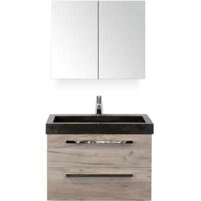 Seville Badmeubelset 80 cm - Craft Oak - Wastafel Hardsteen Wit Lucca met Spiegelkast