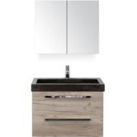 Seville Badmeubelset 80 cm - Craft Oak - Wastafel Hardsteen Wit Lucca met Spiegelkast - thumbnail