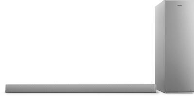 Philips Audio TAB6405/10 B6405/10 SoundBar met Draadloze Subwoofer (2.1-Kanaals, 140 W Uitgangsvermogen, Bluetooth, Dolby Audio, HDMI ARC, Superslank Design, Gentegreerde Wandsteunen) - Zilver