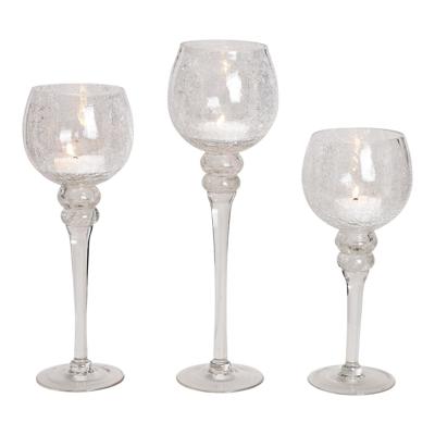 Windlichtset kelk helder met crackle-effect 30, 35, 40 cm x Ø13 cm van glas, set van 3