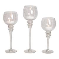 Windlichtset kelk helder met crackle-effect 30, 35, 40 cm x Ø13 cm van glas, set van 3 - thumbnail