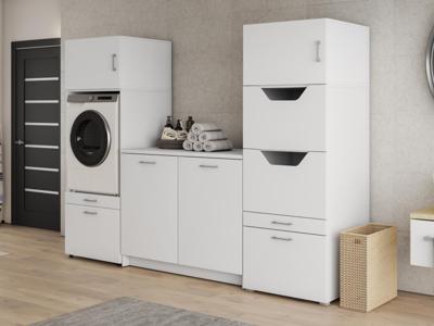 Kast WASHING 1 machine met kast voor wasgoed en kast met werkblad LARGE met 2 opzetkasten Kast WASHING 1 machine met kast voor wasgoed en kast met werkblad LARGE met 2 opzetkasten