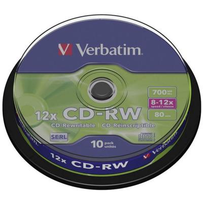 Verbatim 43480 CD-RW disc 700 MB 10 stuk(s) Spindel Herschrijfbaar Verbatim 43480 CD-RW disc 700 MB 10 stuk(s) Spindel Herschrijfbaar