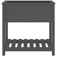 Plantenbak met schap 82,5x54x81 cm massief grenenhout grijs - thumbnail